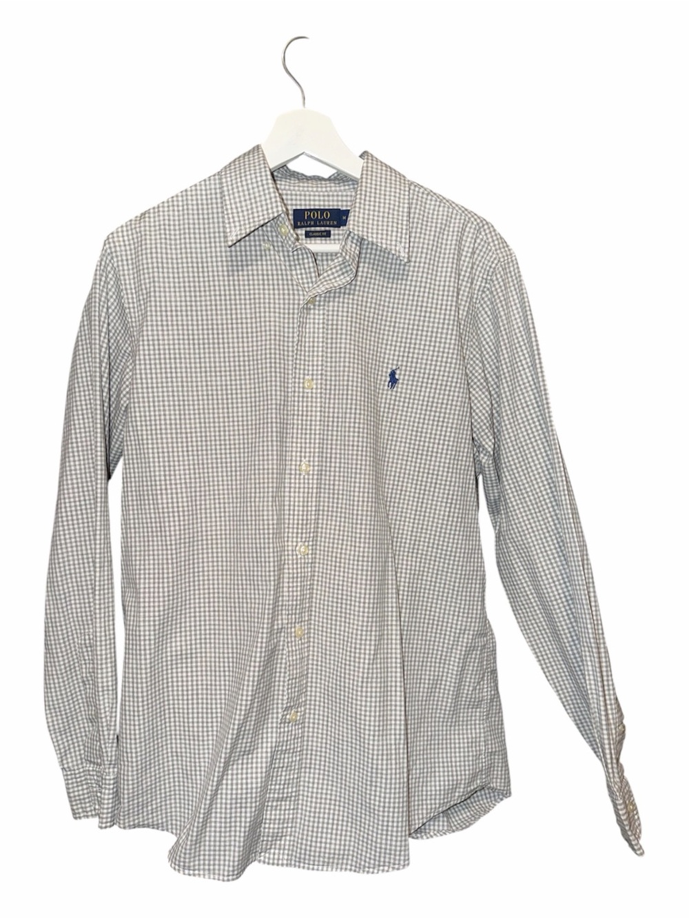Polo by Ralph Lauren Blue and White Micro-Check Long-Sleeve Dress Shirt